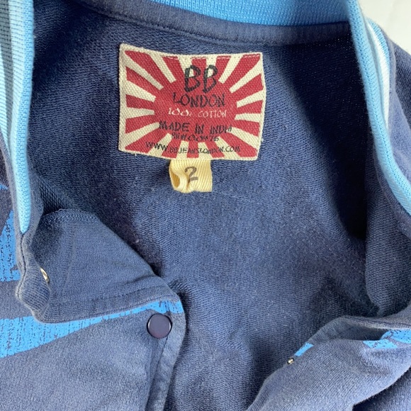 BB London Hipster Logo Bomber Jacket Size 2-M Snap Front - Picture 12 of 16